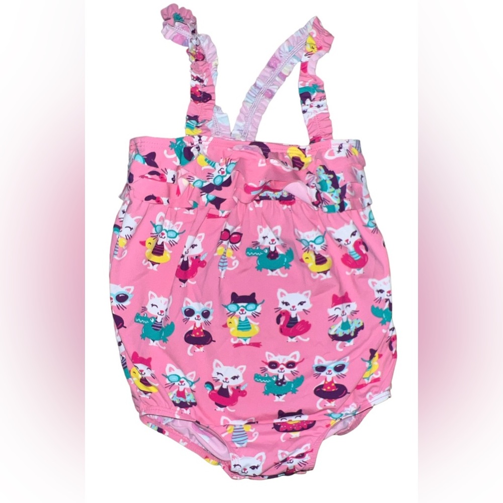 Hatley Felines in Fun Floats Mini Ruffle Pink Swim Suit 18-24 Months Kittens Cat